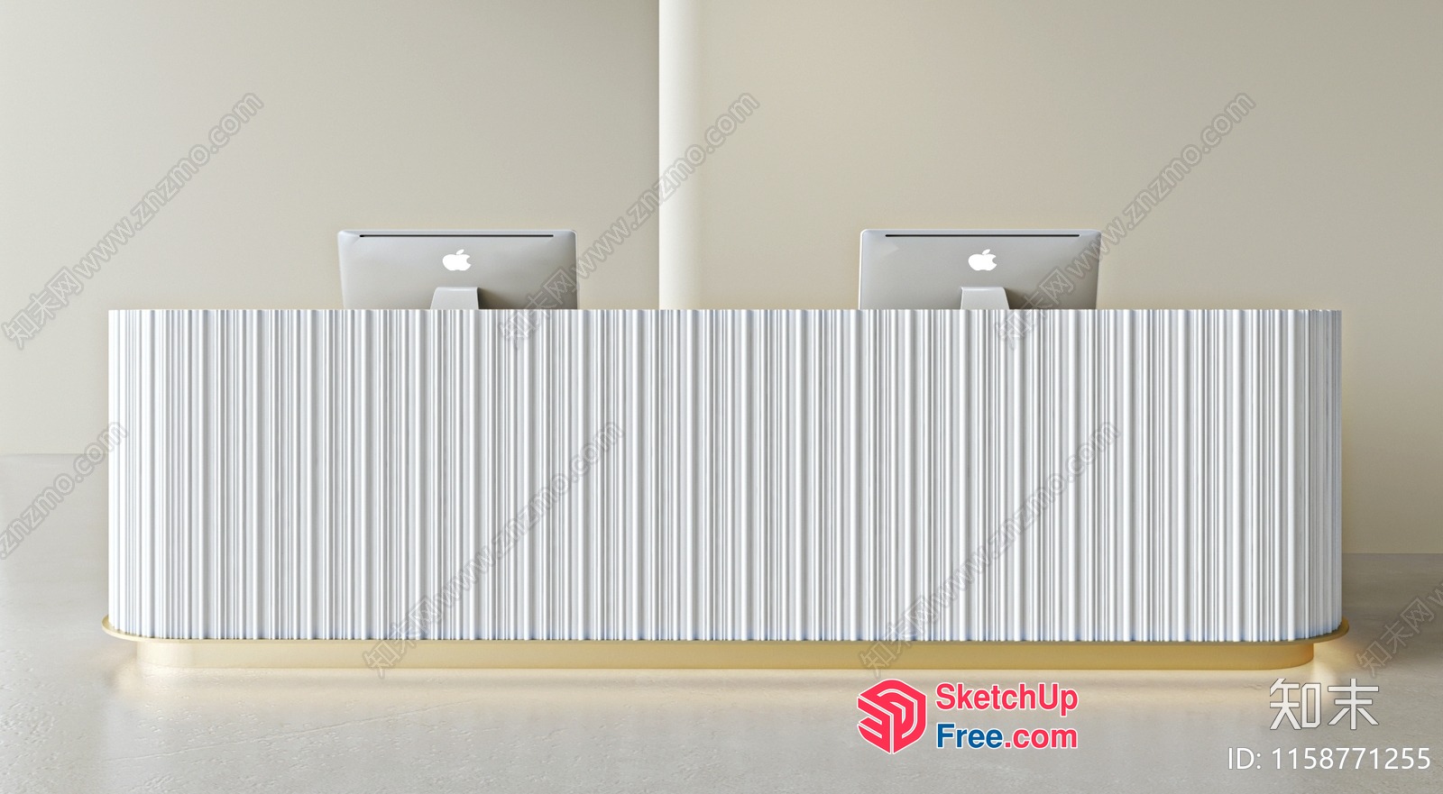 Elegant Modern Reception Desk With Apple Monitors 3D SketchUp File