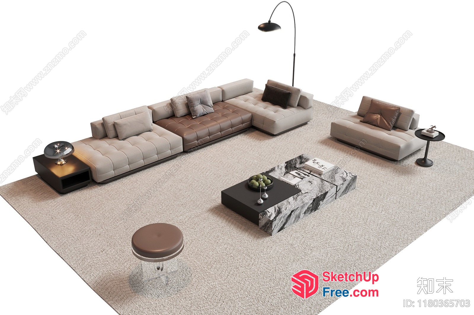 Modern Living Room With Grey And Brown Furniture 3D SketchUp File