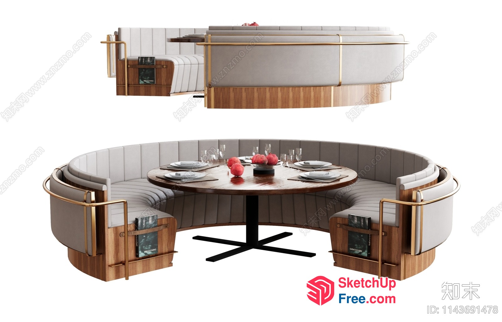 Modern Dining Room With Round Table And Cushioned Seating 3D SketchUp File