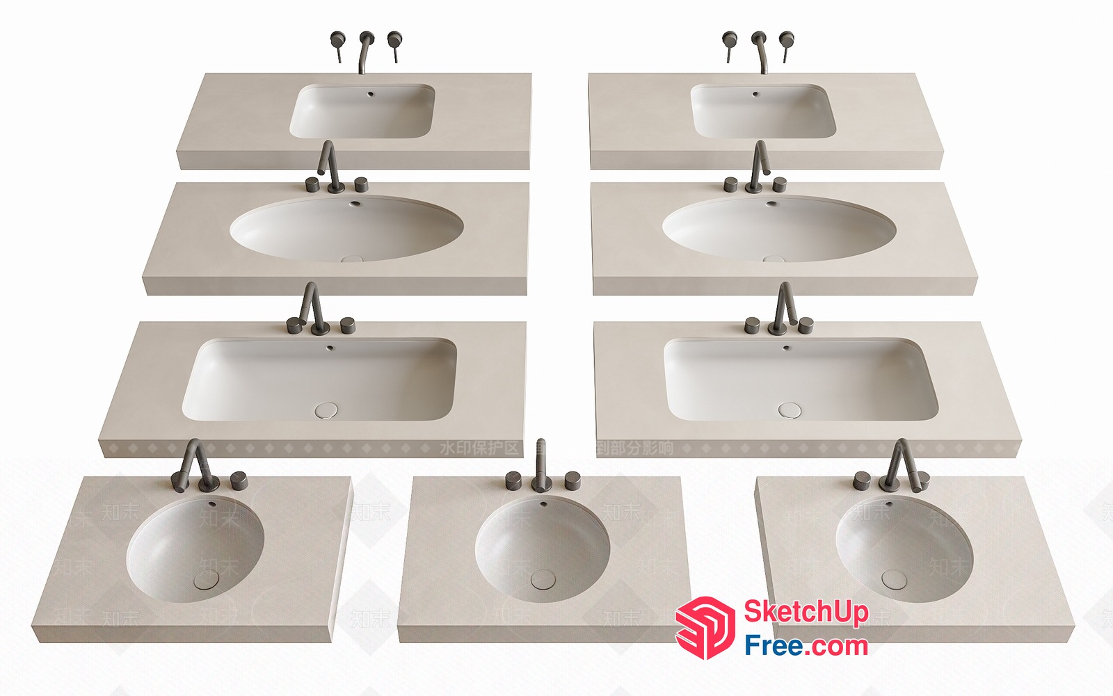 Bathroom Vanity Set With White Sinks And Faucets 3D SketchUp File