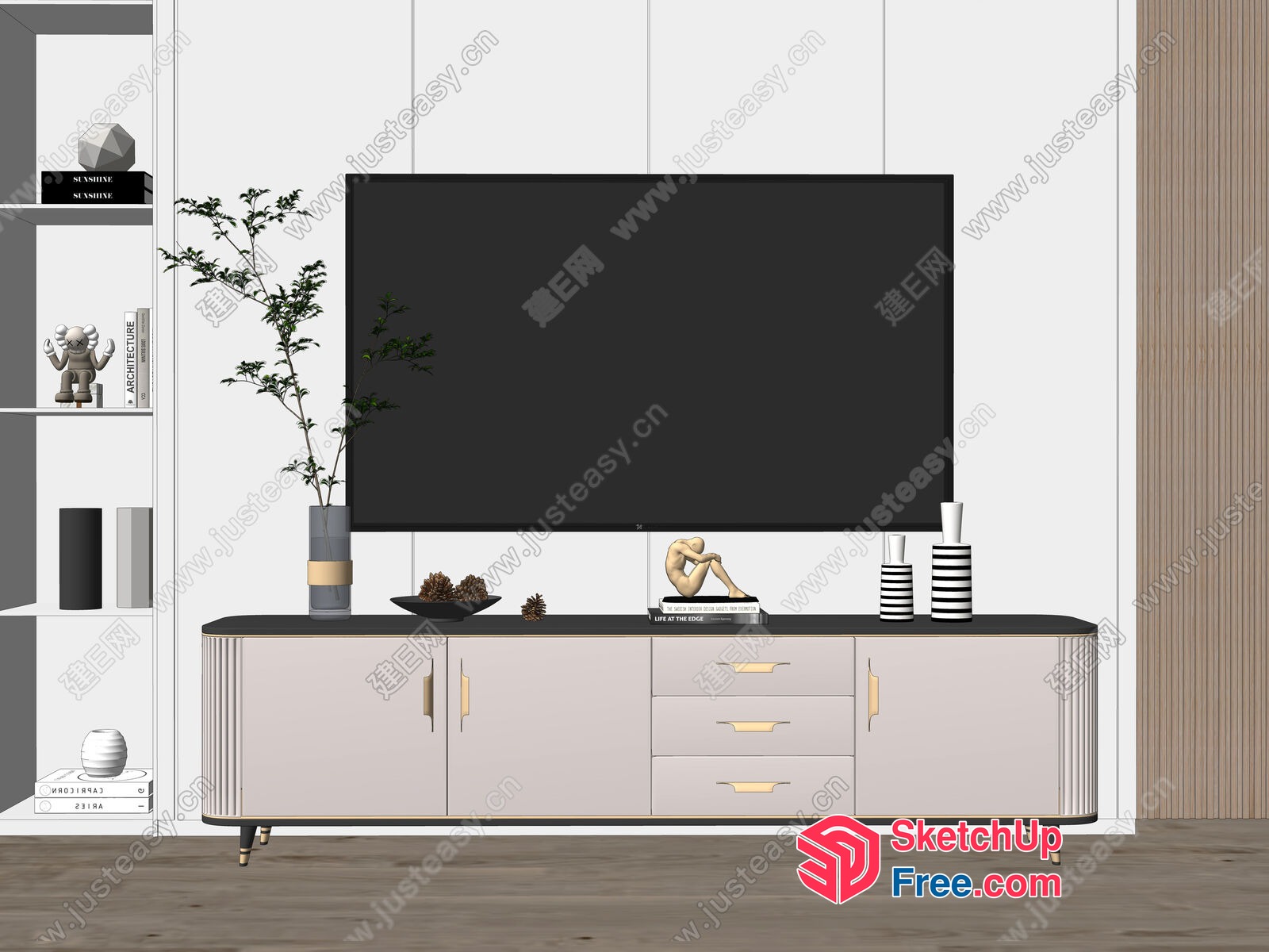 Modern Minimalist Tv Wall And Cabinet Decor 3D SketchUp File
