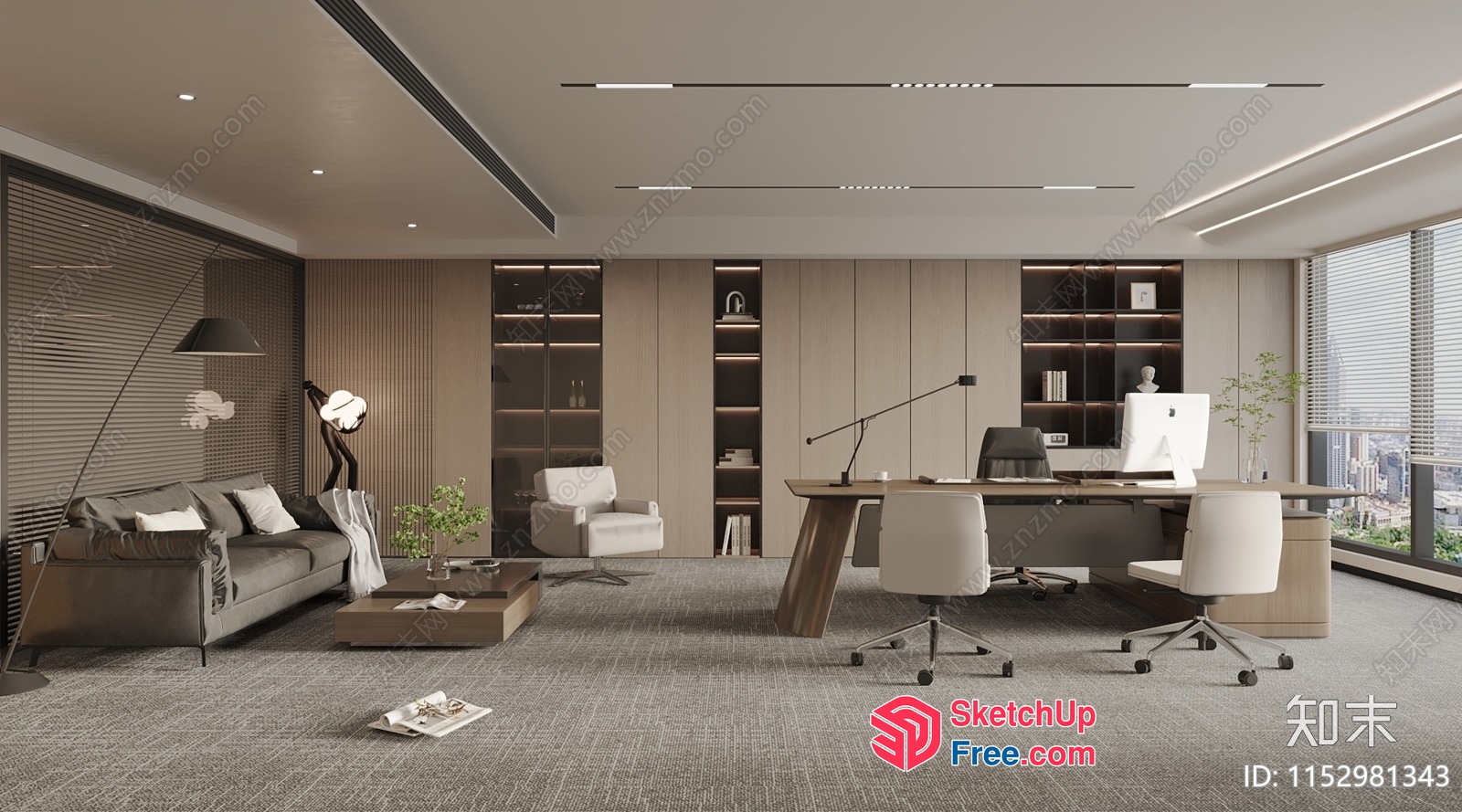 Modern Office Interior With Neutral Color Scheme And Sleek Furniture 3D SketchUp File