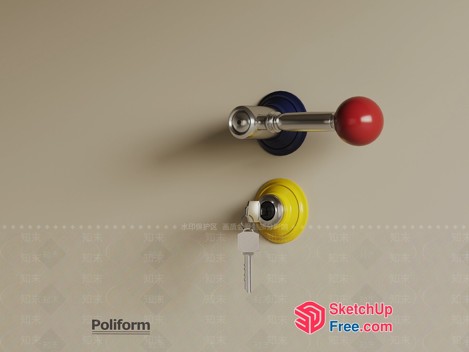 Poliform Door Handle With Red Knob 3D SketchUp File