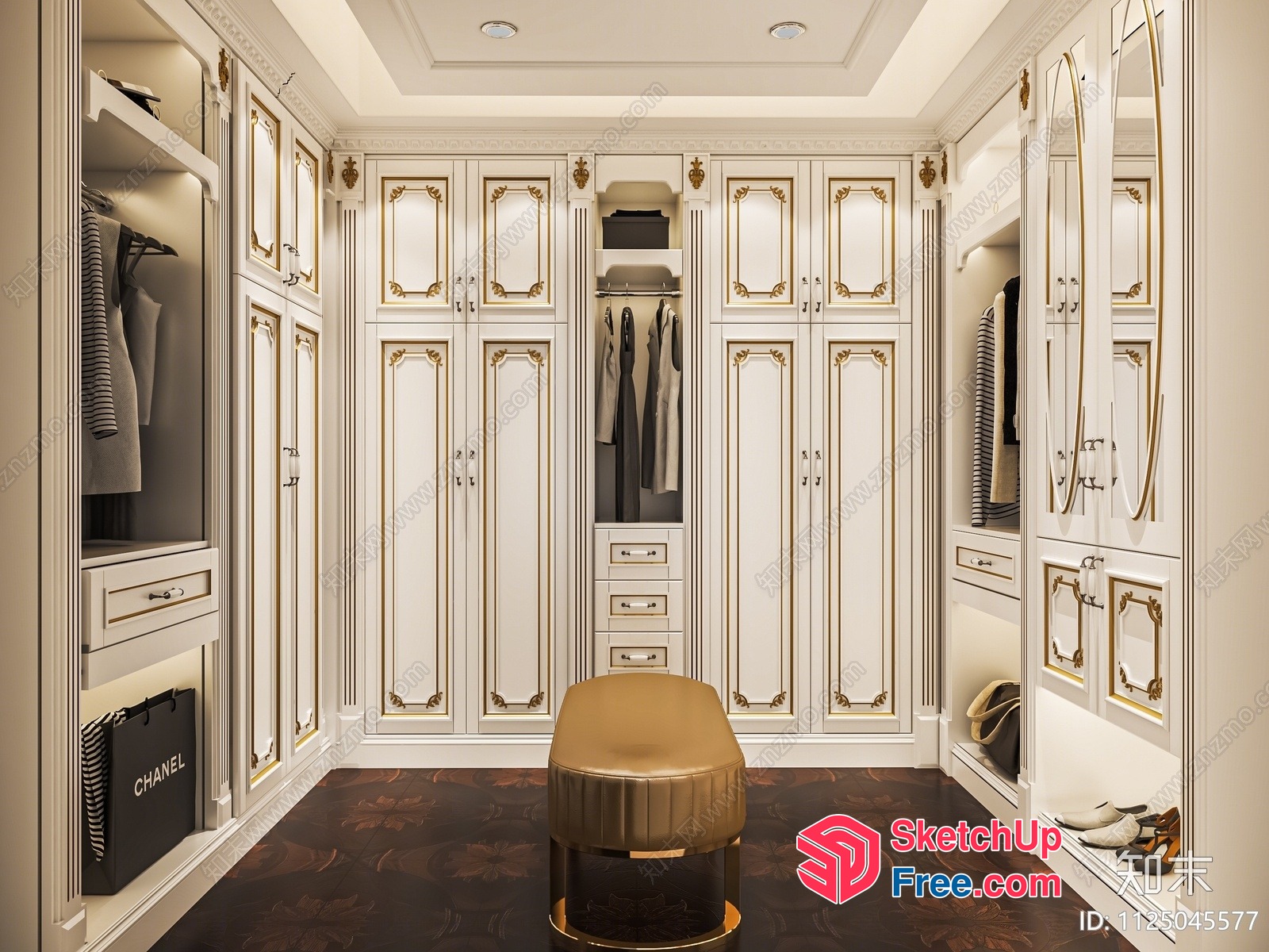 Luxury White And Gold Ornate Closet 3D SketchUp File