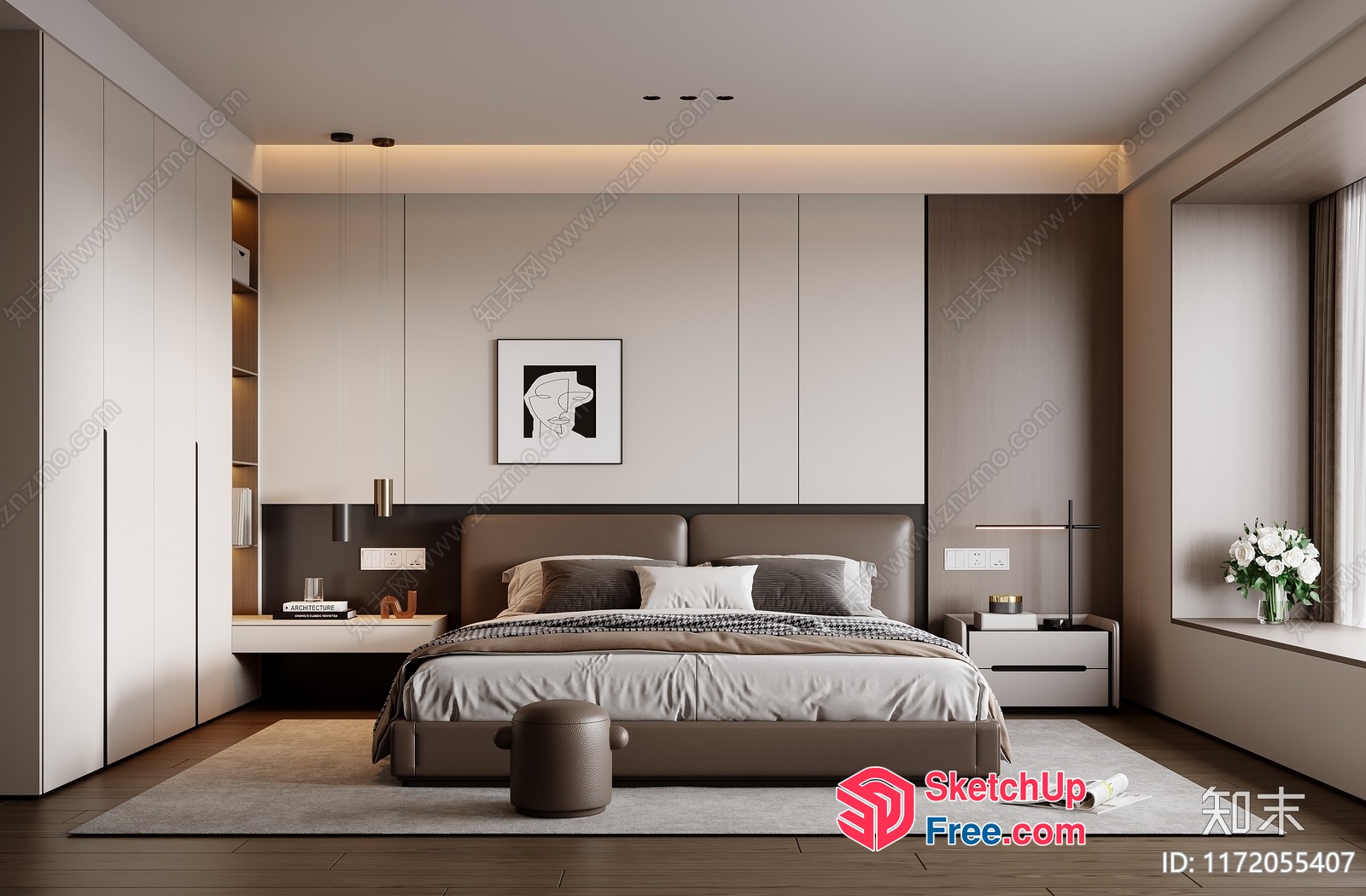 Modern Minimalist Bedroom With Brown And White Tones 3D SketchUp File