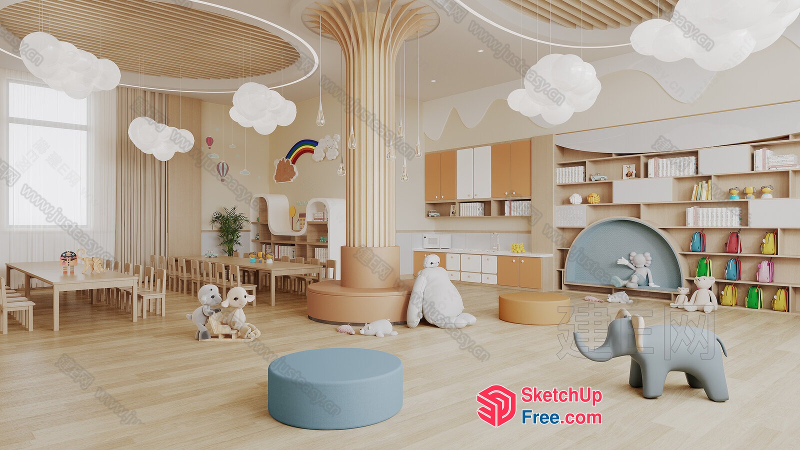 Modern Playful Children'S Room With Rainbow And Clouds 3D SketchUp File