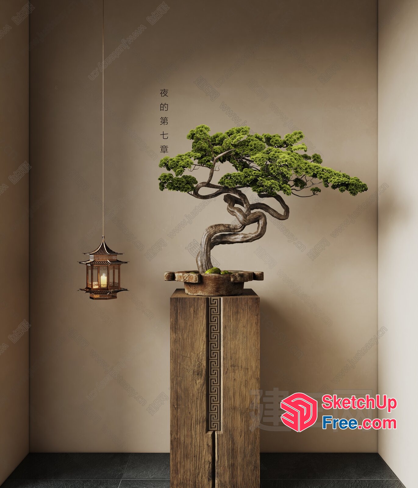 Elegant Japanese Bonsai Tree Interior 3D SketchUp File
