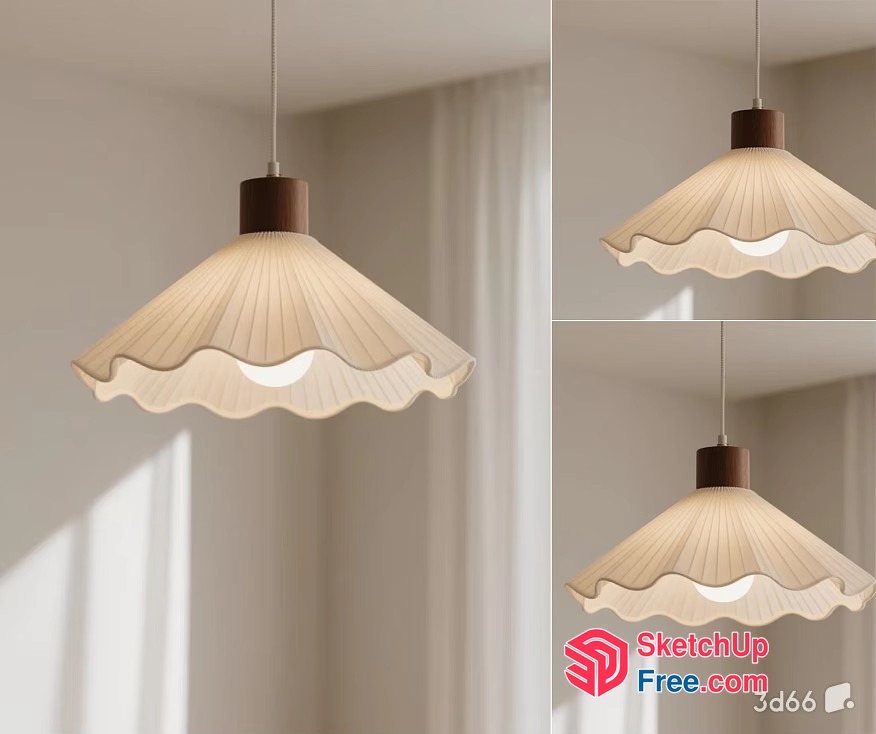 Hanging Lamp With Creamy Style Shade And Brown Base 3D SketchUp File