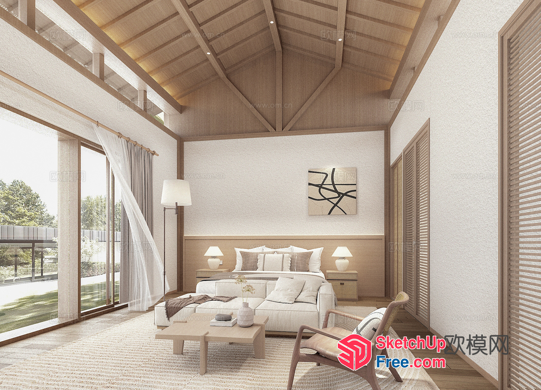 Elegant Minimalist Japanese Style Living Room Interior 3D SketchUp File