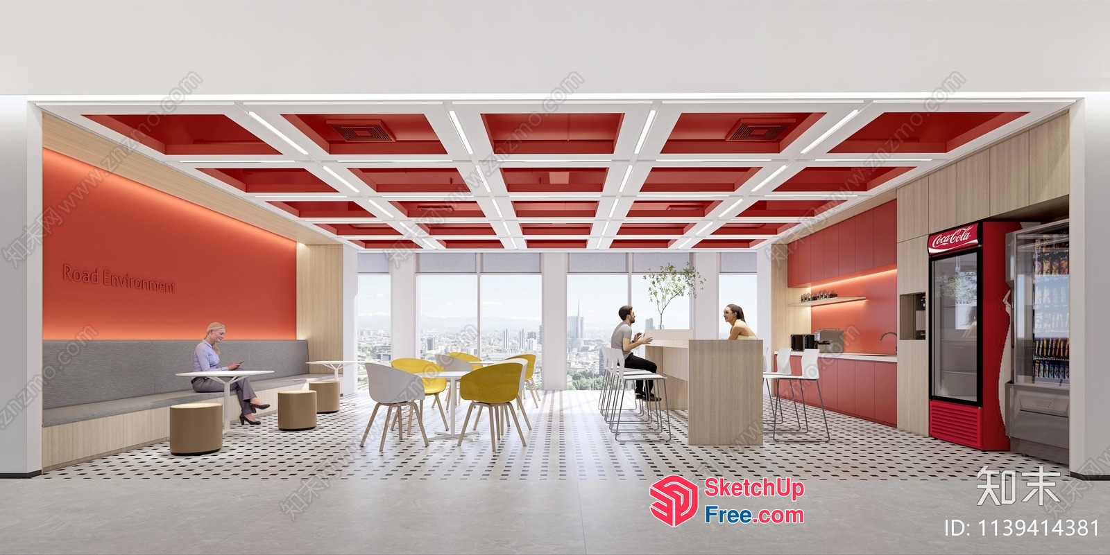 Modern Office Space With Red Accents And Natural Light 3D SketchUp File