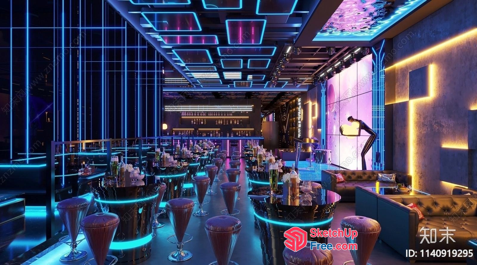 Futuristic Neon-Lit Bar Interior 3D SketchUp File