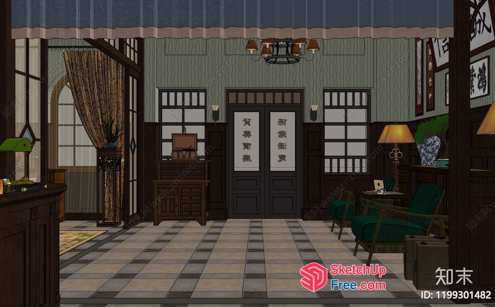 Asian-Inspired Interior With Traditional Furniture And Decor 3D SketchUp File