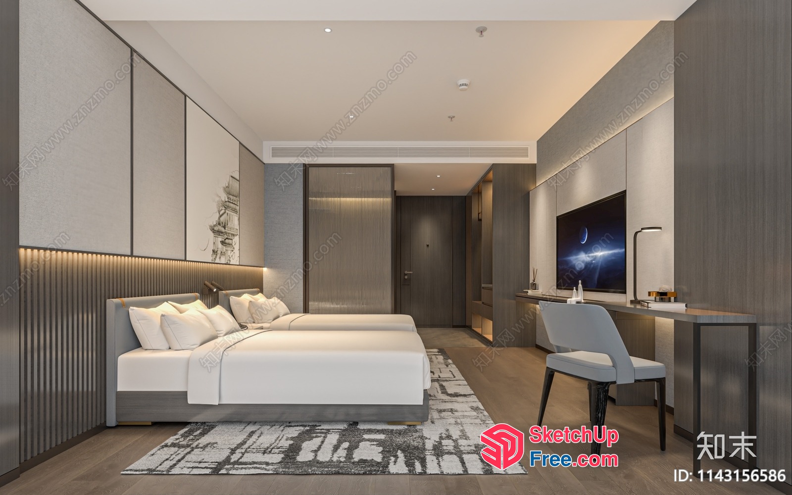 Modern Bedroom With Sleek Furniture And Neutral Colors 3D SketchUp File