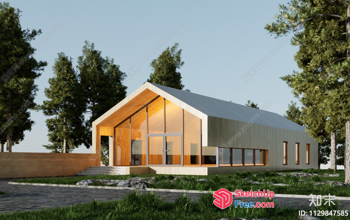 Modern Home Exterior With Large Windows And Natural Surroundings 3D SketchUp File