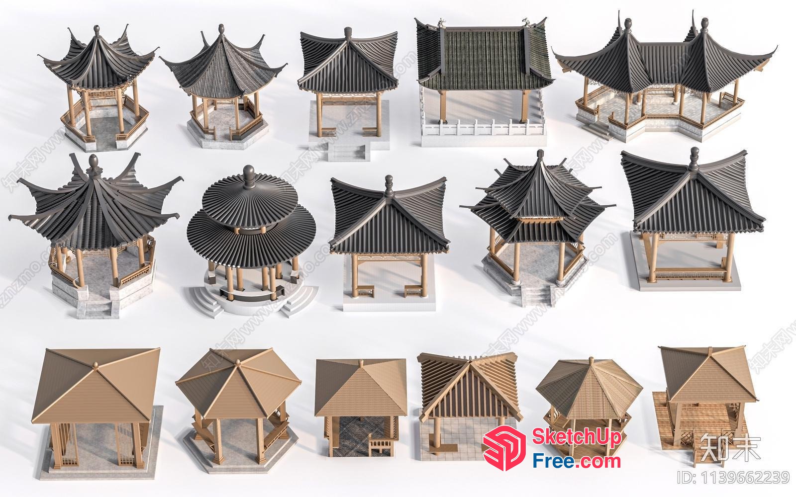 Asian-Inspired Pavilion Structures 3D SketchUp File