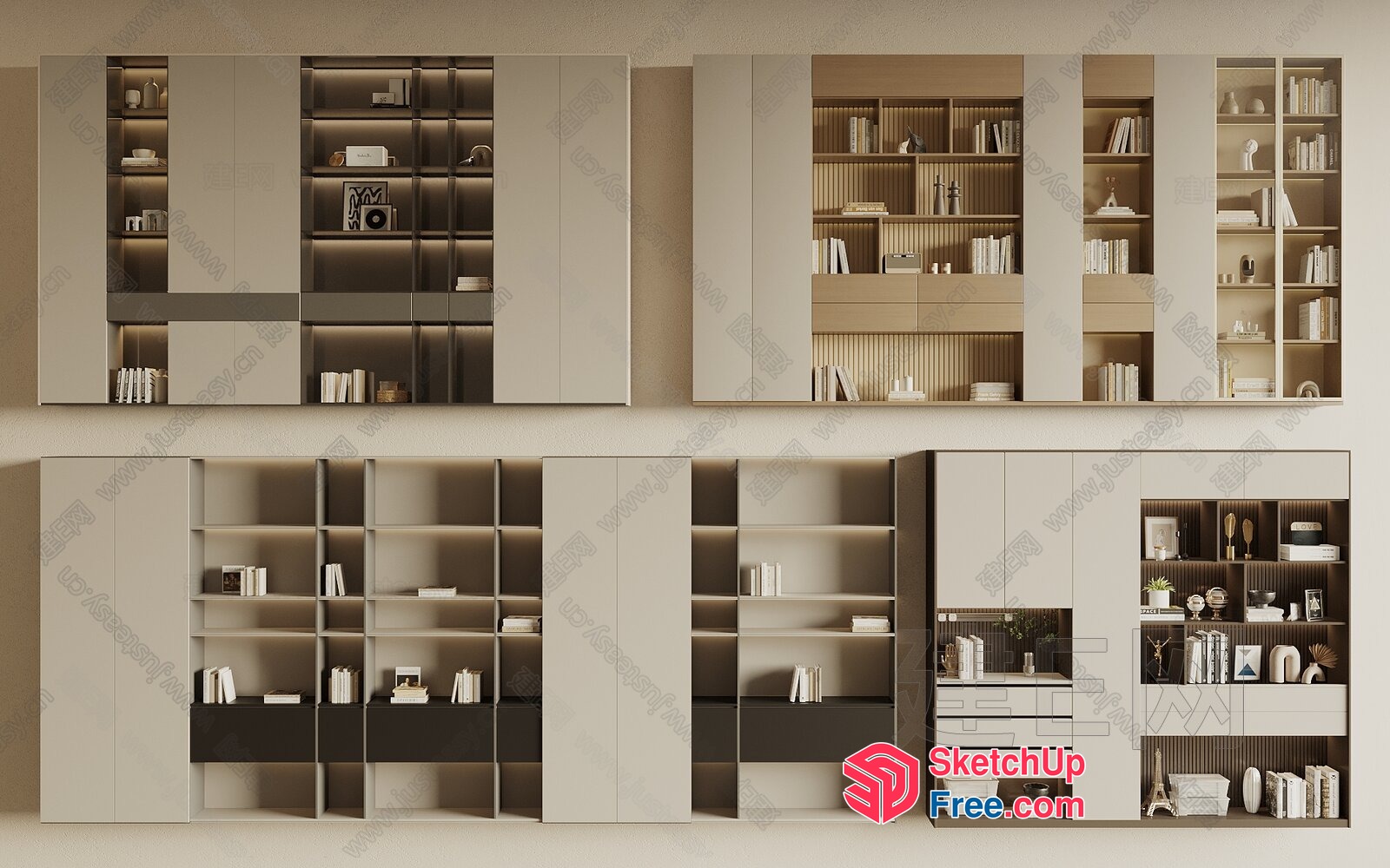 Modern Bookshelf With Built-In Lighting 3D SketchUp File