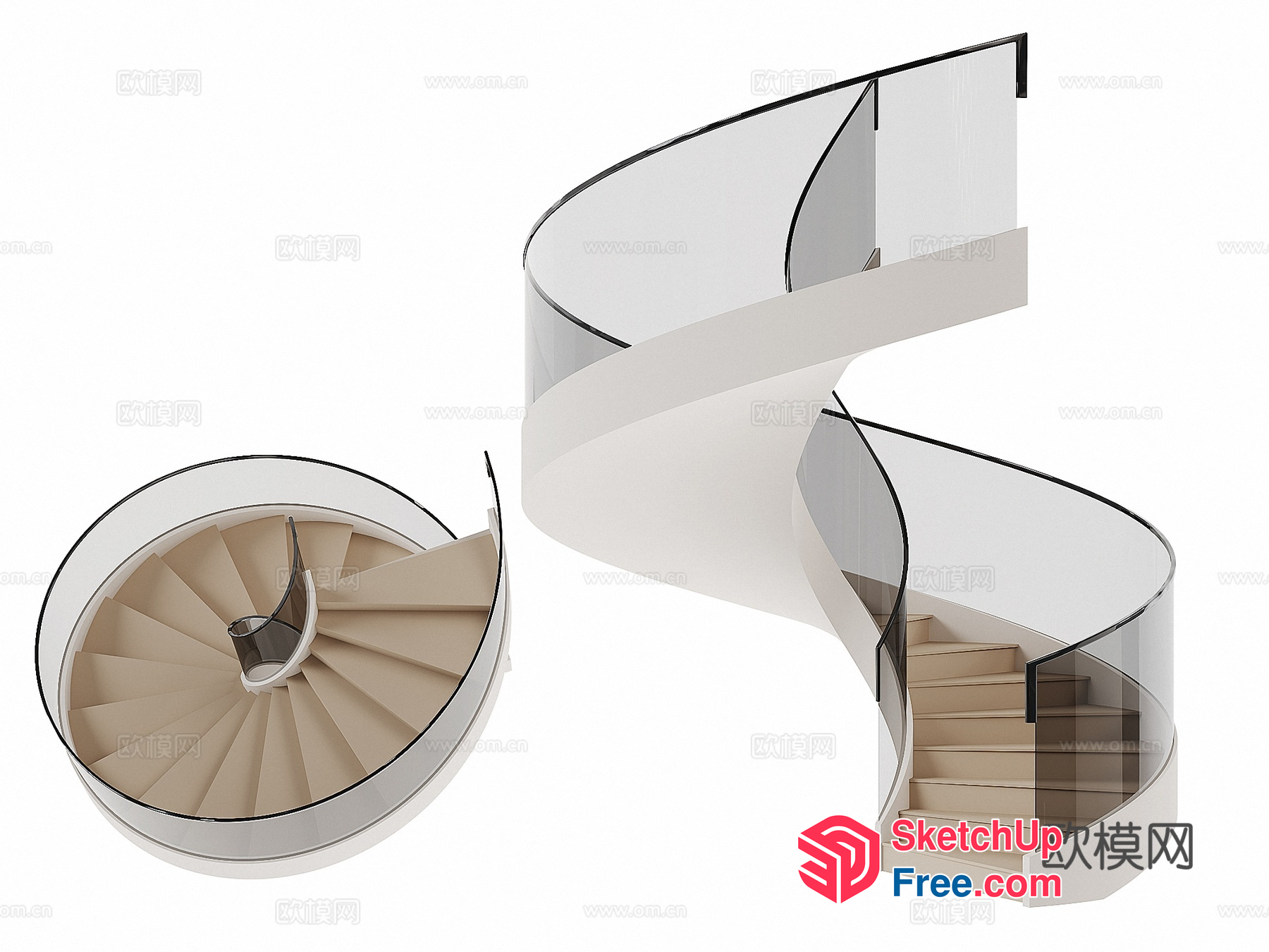 Spiral Staircase With Glass Railing 3D SketchUp File
