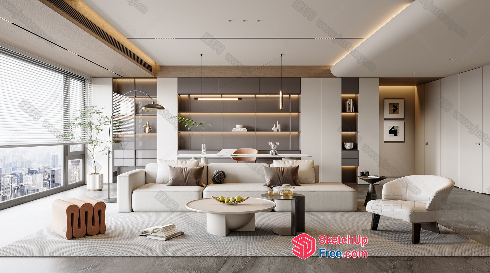 Modern Minimalist Living Room Design With City View 3D SketchUp File