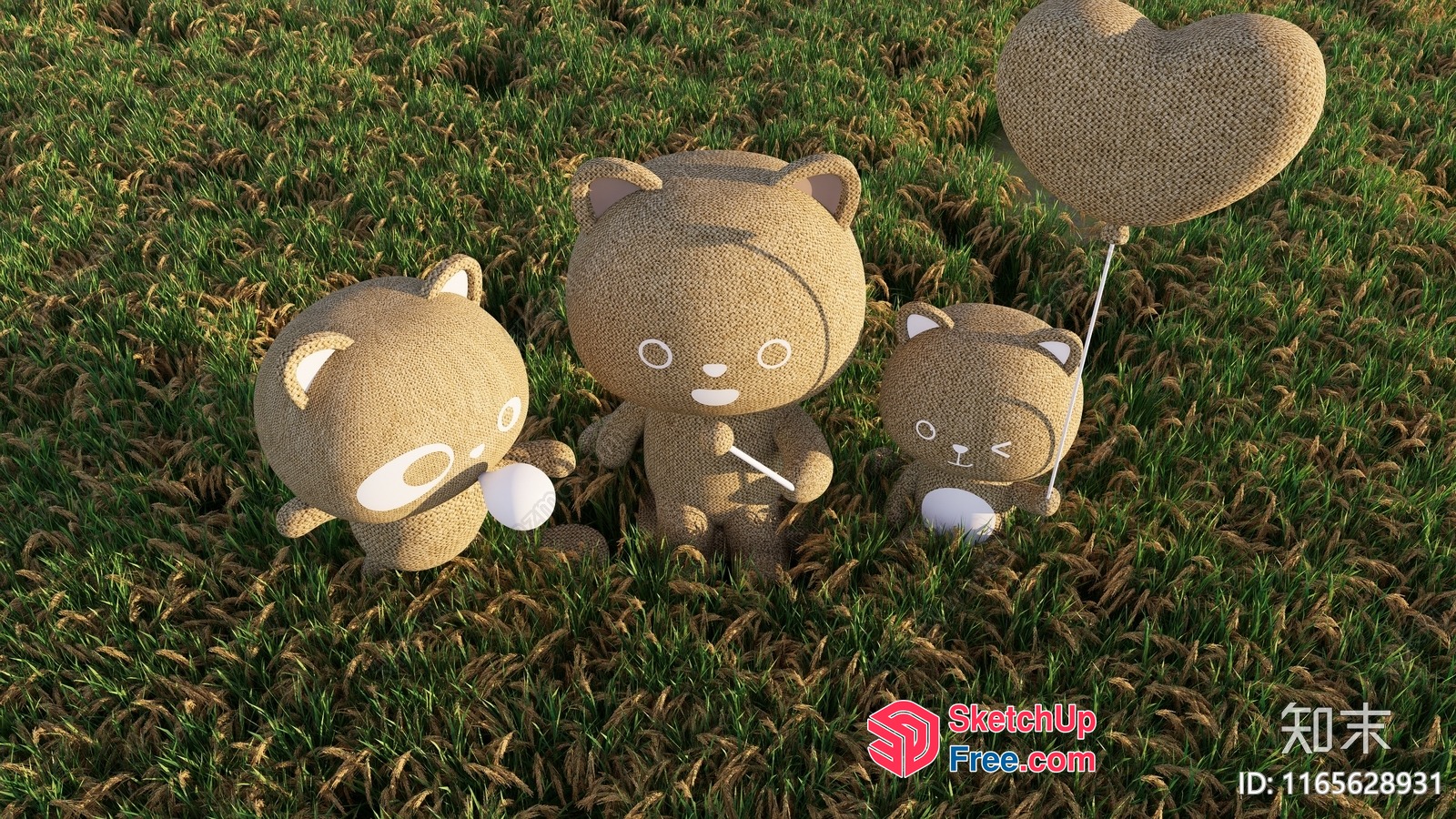 3D-Rendered Cartoon Animals In A Grass Field 3D SketchUp File