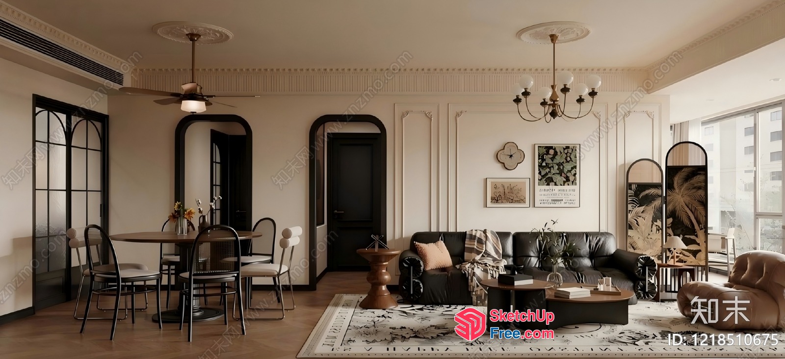 Elegant Black And White Living Room With Artistic Touches 3D SketchUp File