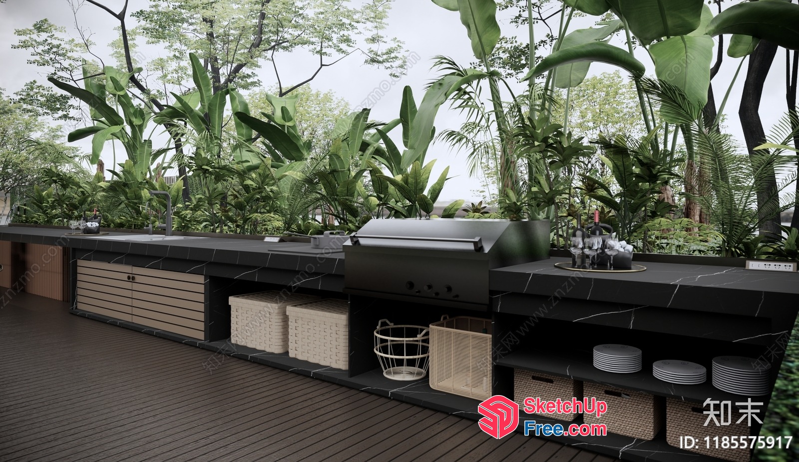Outdoor Barbecue Area With Modern Decor 3D SketchUp File