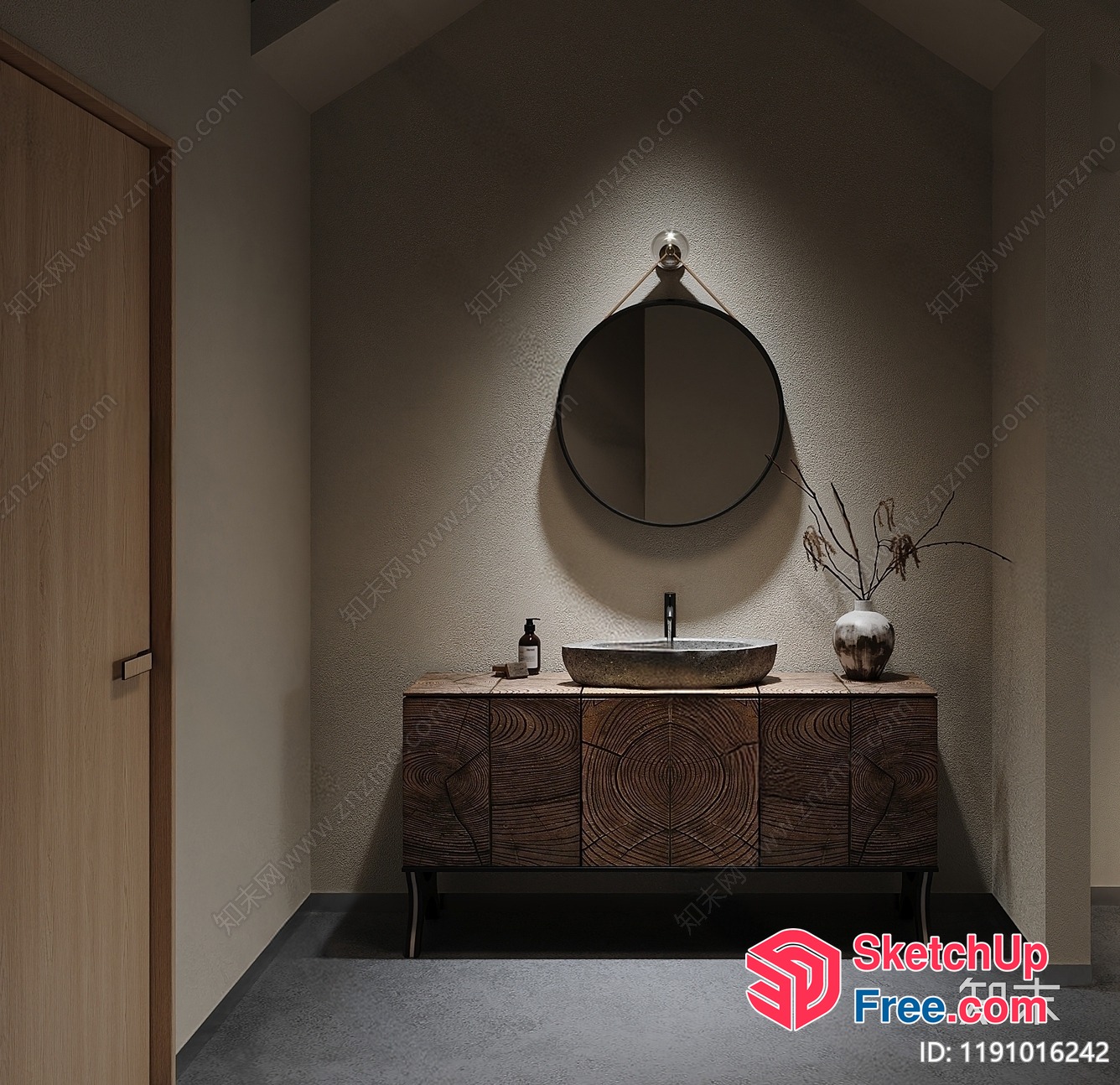 Modern Bathroom Vanity With Unique Wood Grain Pattern 3D SketchUp File