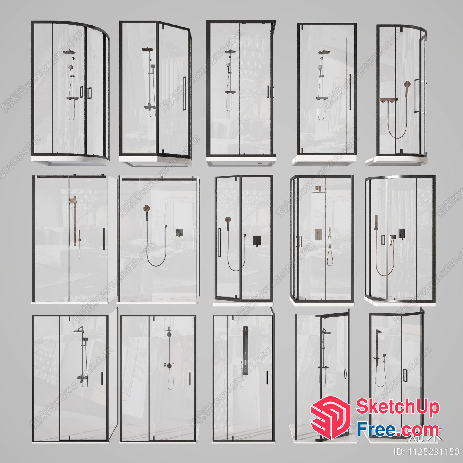 Modern Glass Shower Enclosures Collection 3D SketchUp File