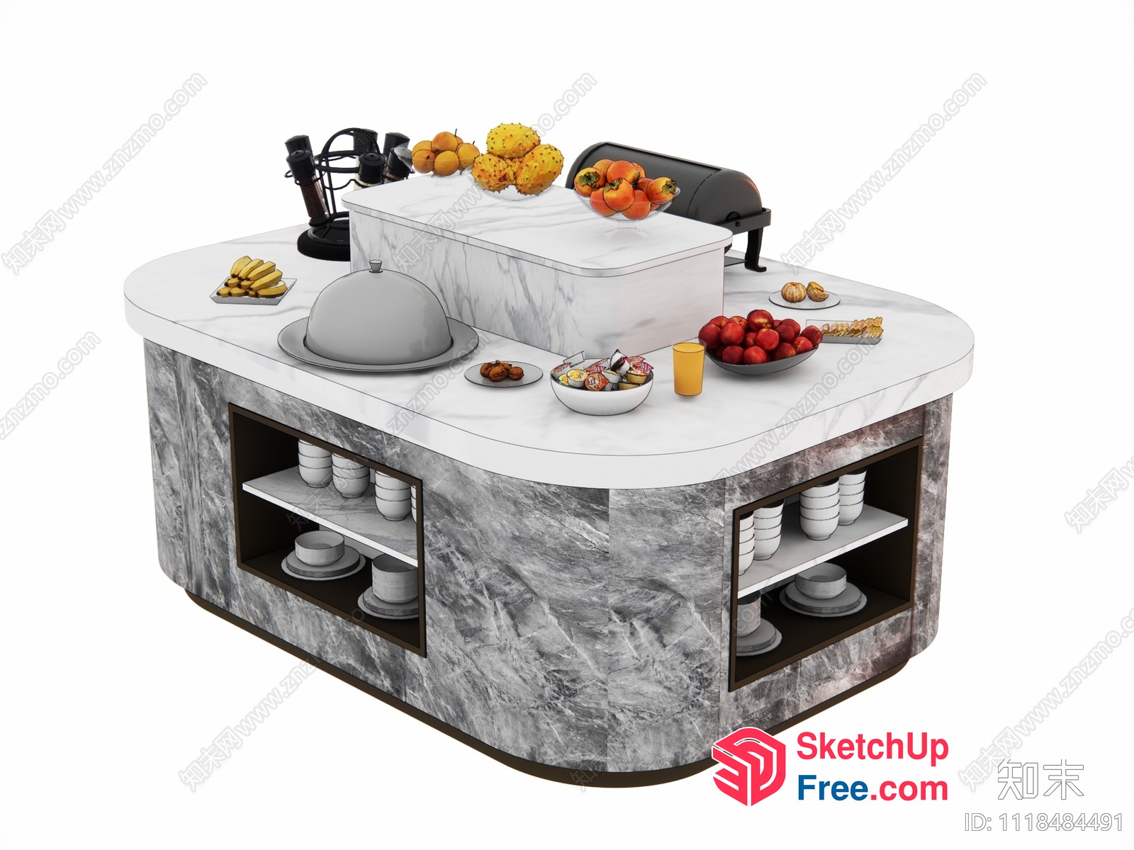 Luxurious Modern Marble And Wood Buffet Table 3D SketchUp File