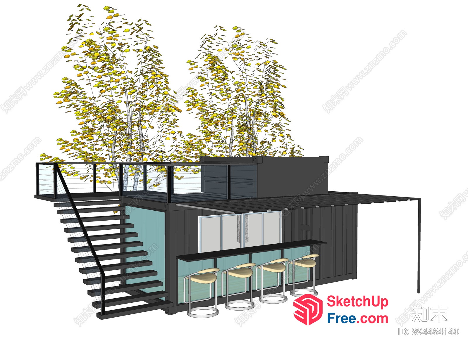 Rooftop Bar Stairs With Bar Stools 3D SketchUp File