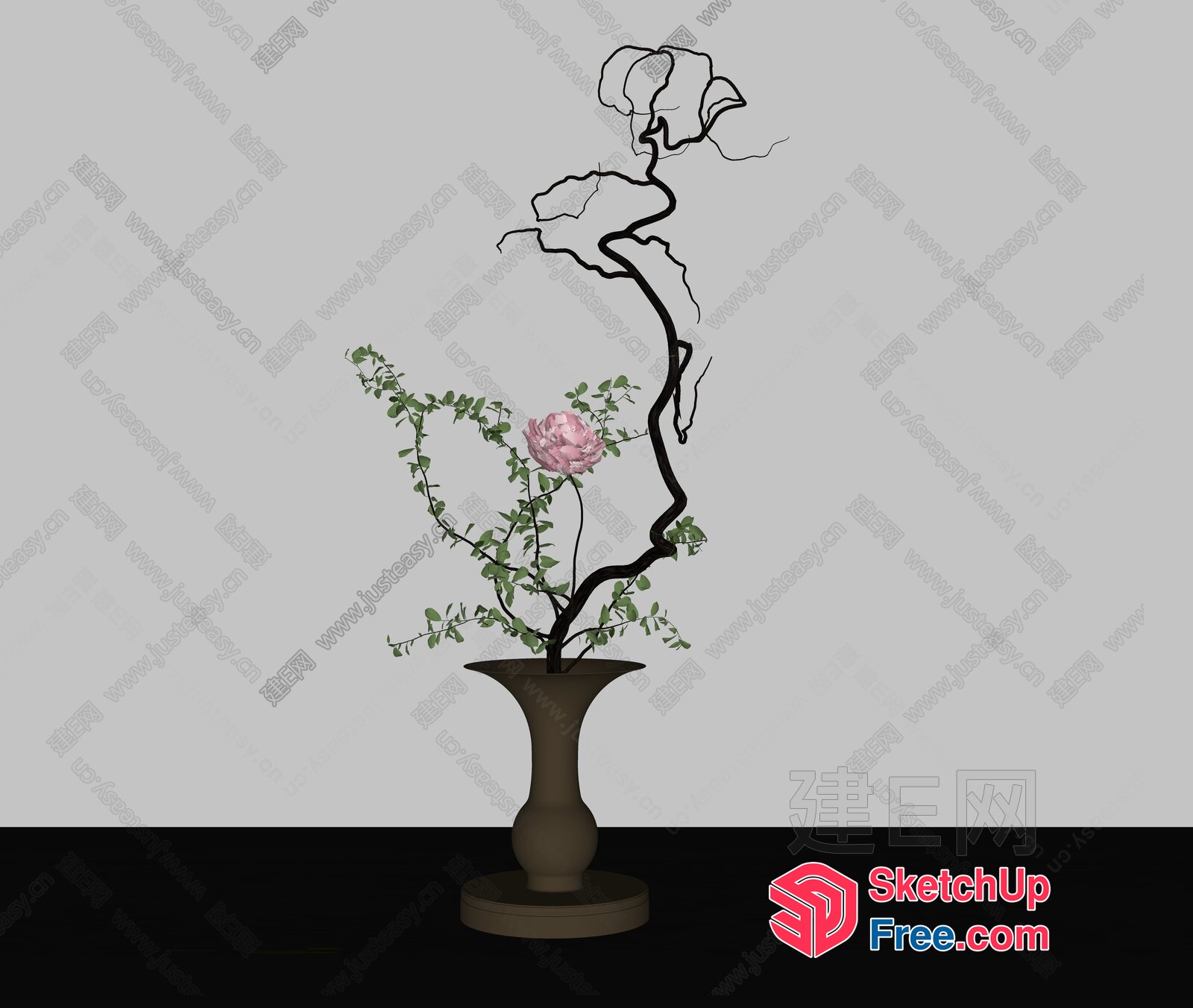 Elegant Japanese Style Floral Arrangement With Vase 3D SketchUp File