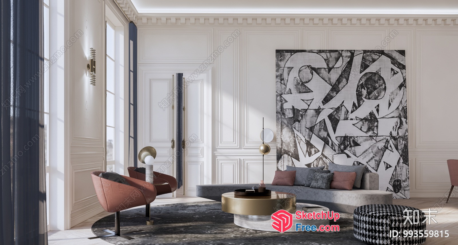 Luxurious Living Room With Modern Furniture And Artistic Decor 3D SketchUp File