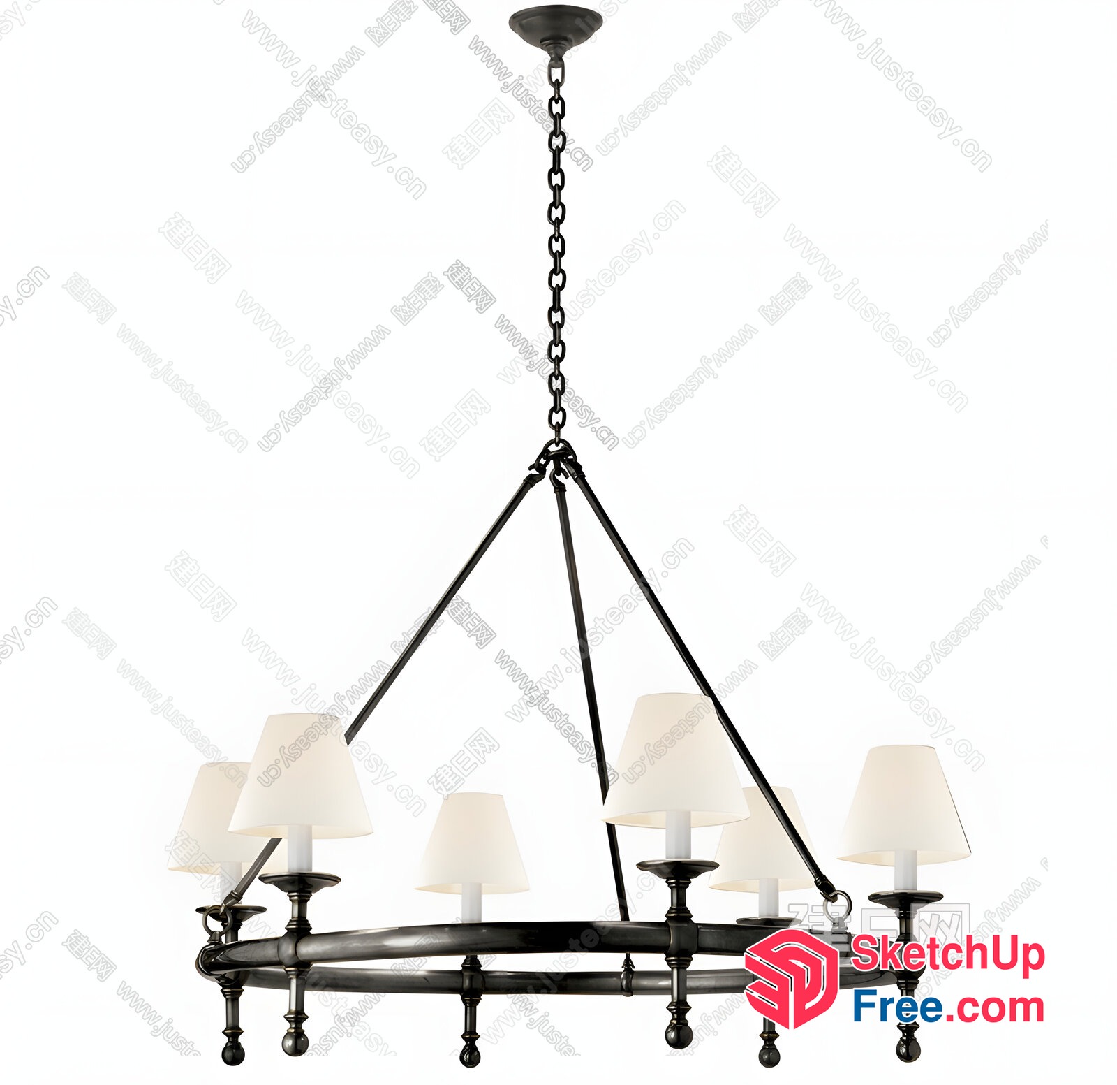 Chandelier With White Lampshades And Black Frame 3D SketchUp File
