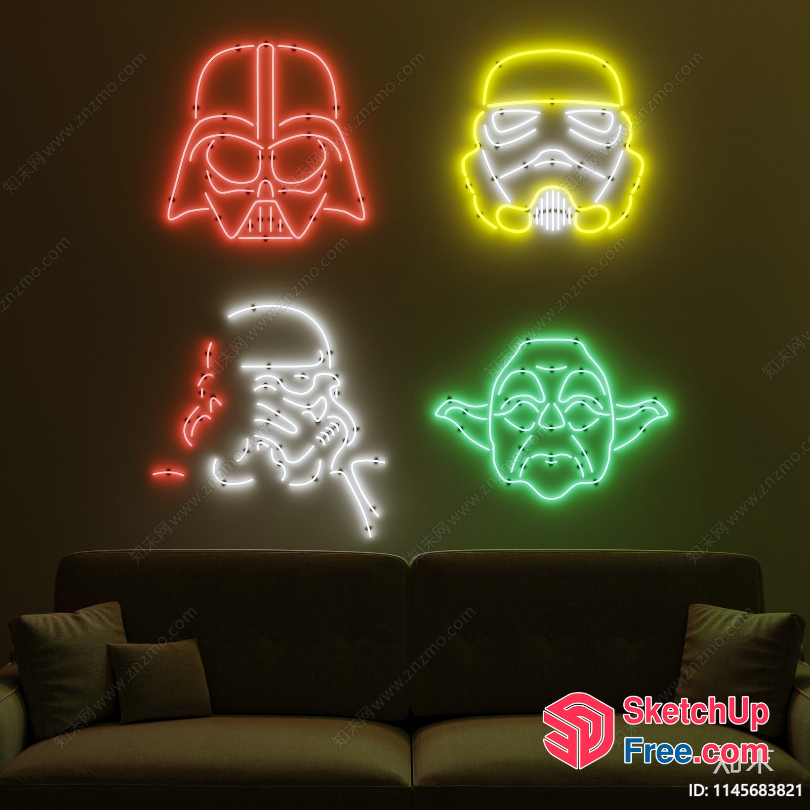 Star Wars Characters Illuminated On A Dark Wall 3D SketchUp File
