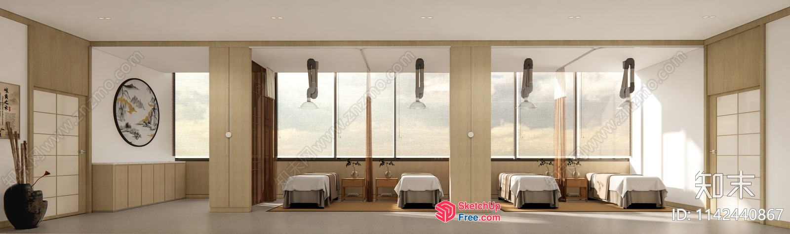 Modern Japanese-Inspired Minimalist Spa Interior 3D SketchUp File