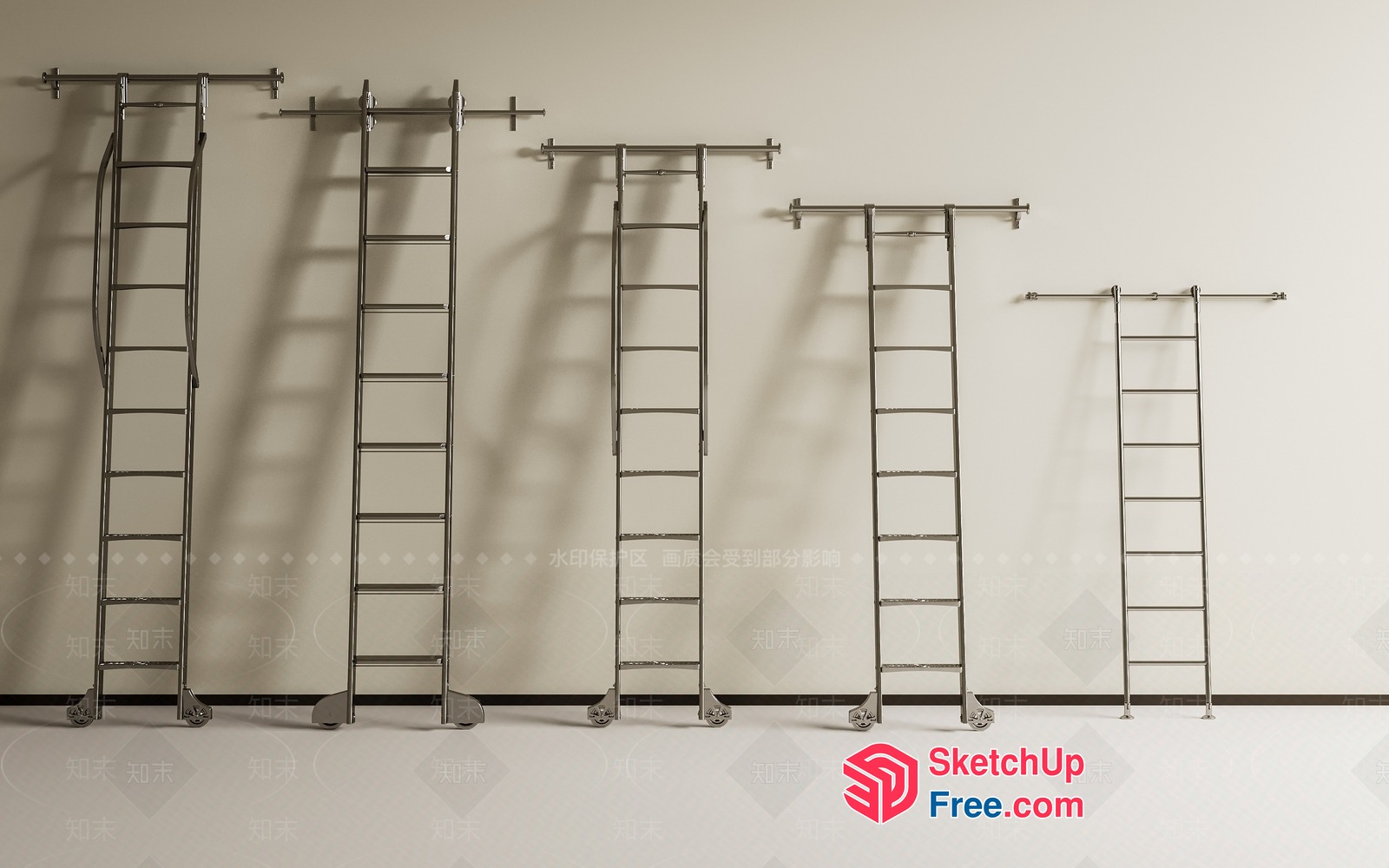 Metal Ladder Collection Against White Wall 3D SketchUp File