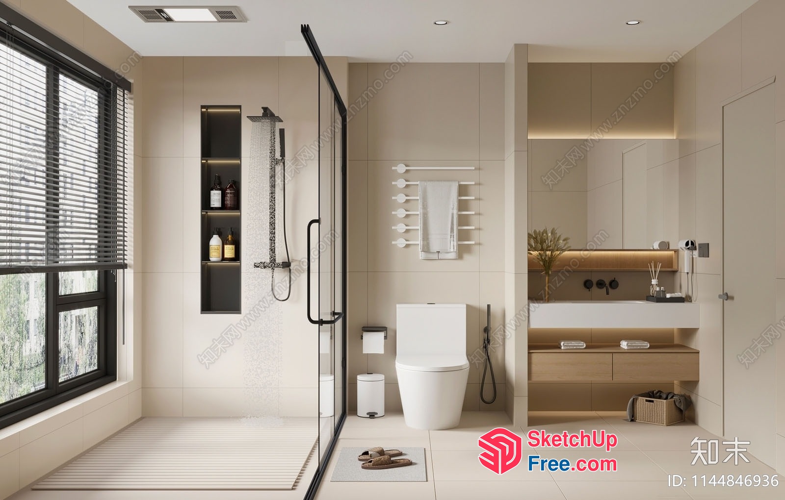 Modern Bathroom Interior With Neutral Color Scheme 3D SketchUp File