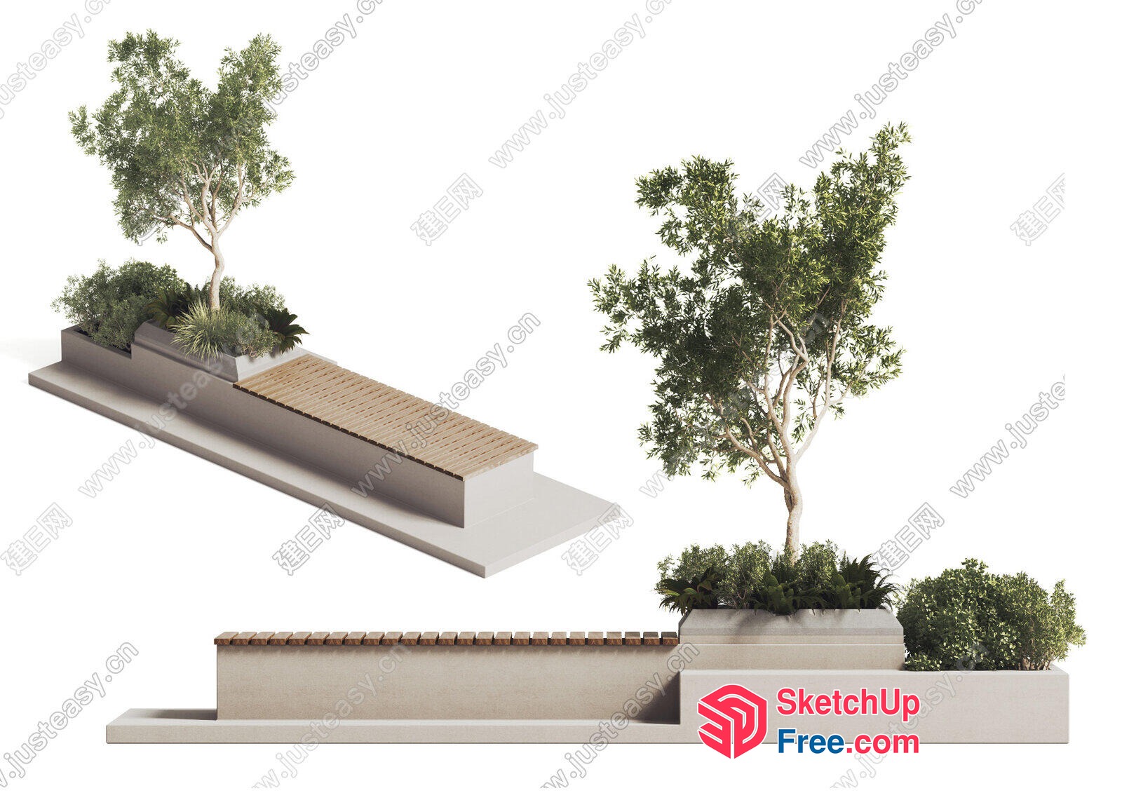 Outdoor Patio With Tree And Potted Plants 3D SketchUp File
