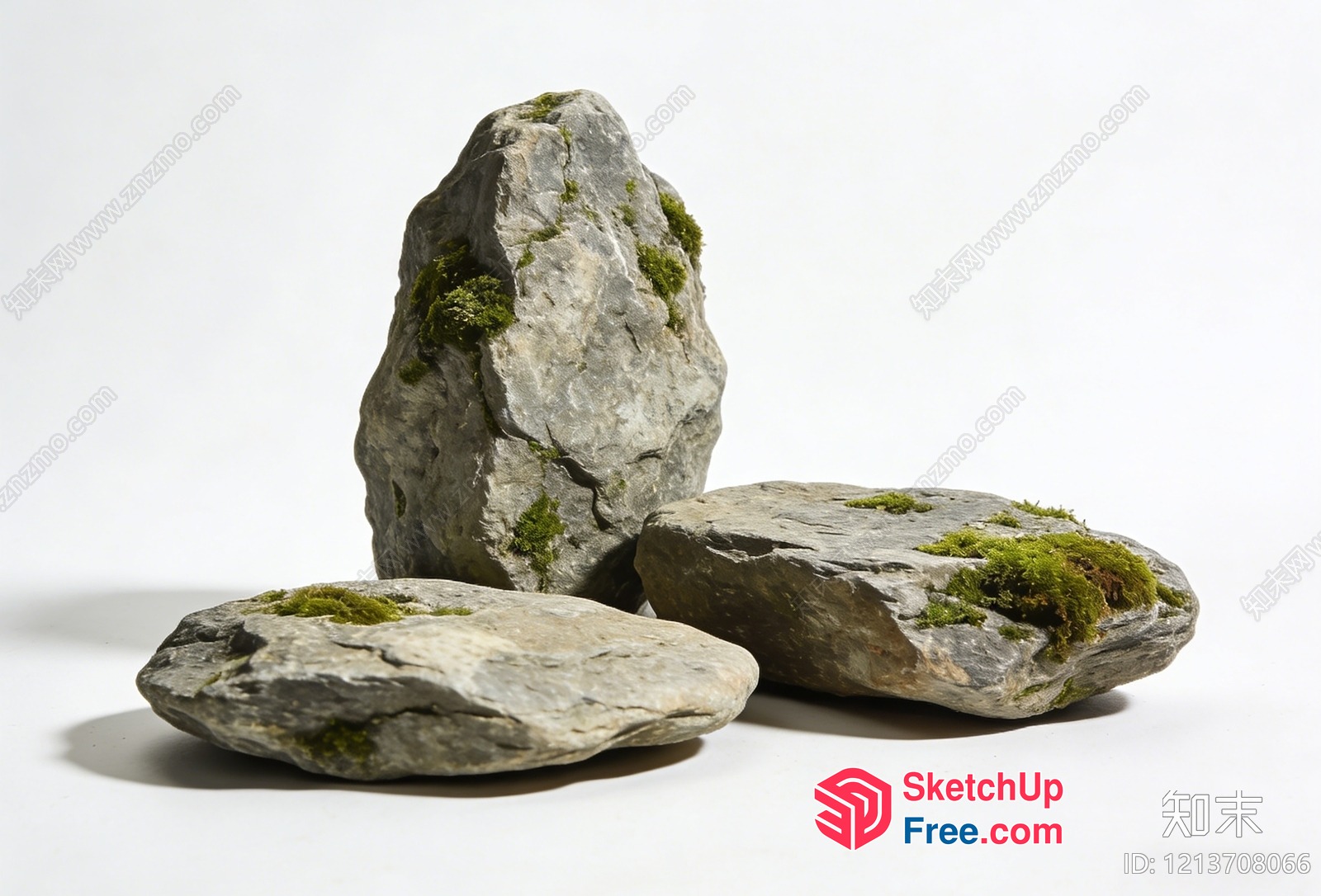 Three Gray Stones With Moss 3D SketchUp File