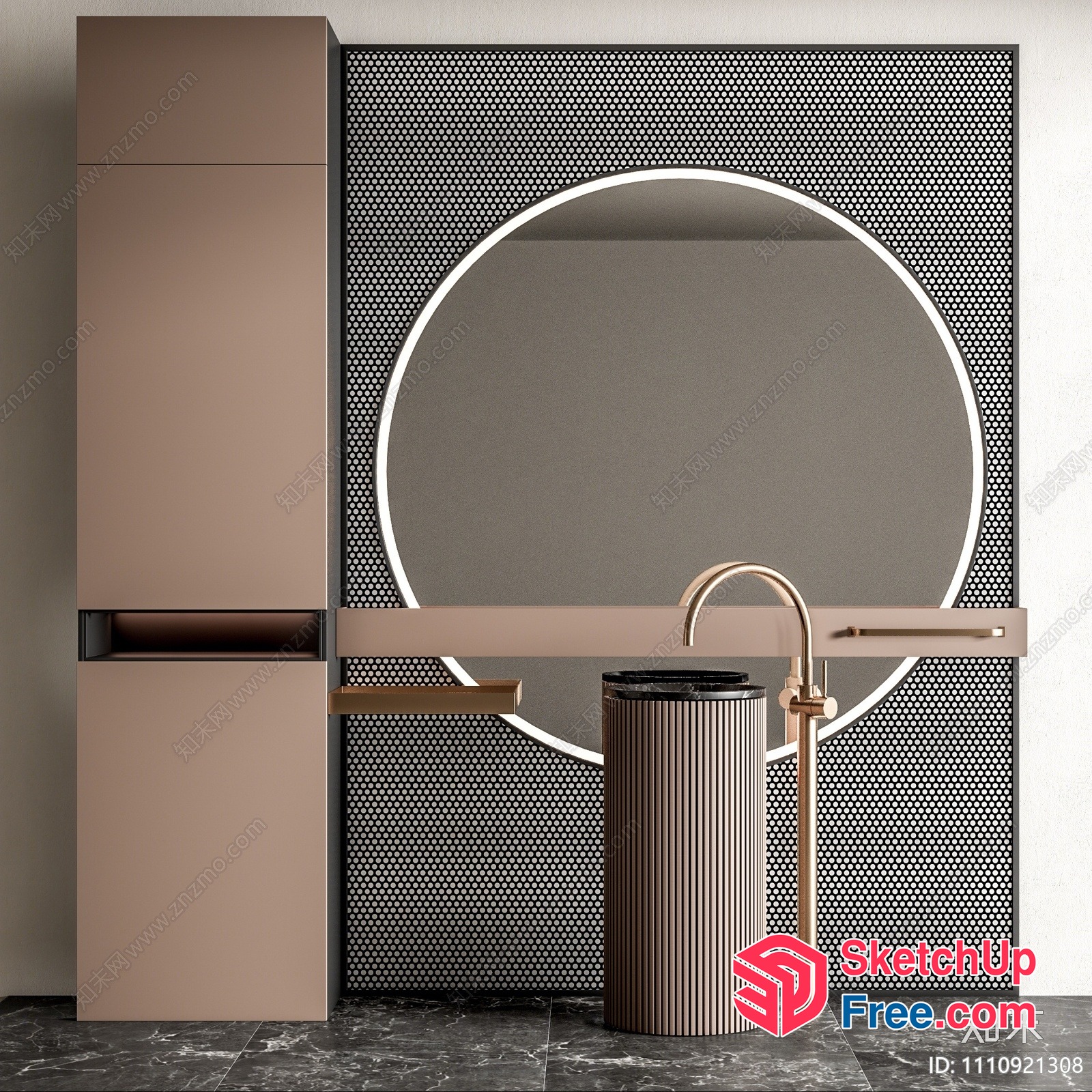 Modern Bathroom Vanity With Circular Mirror 3D SketchUp File