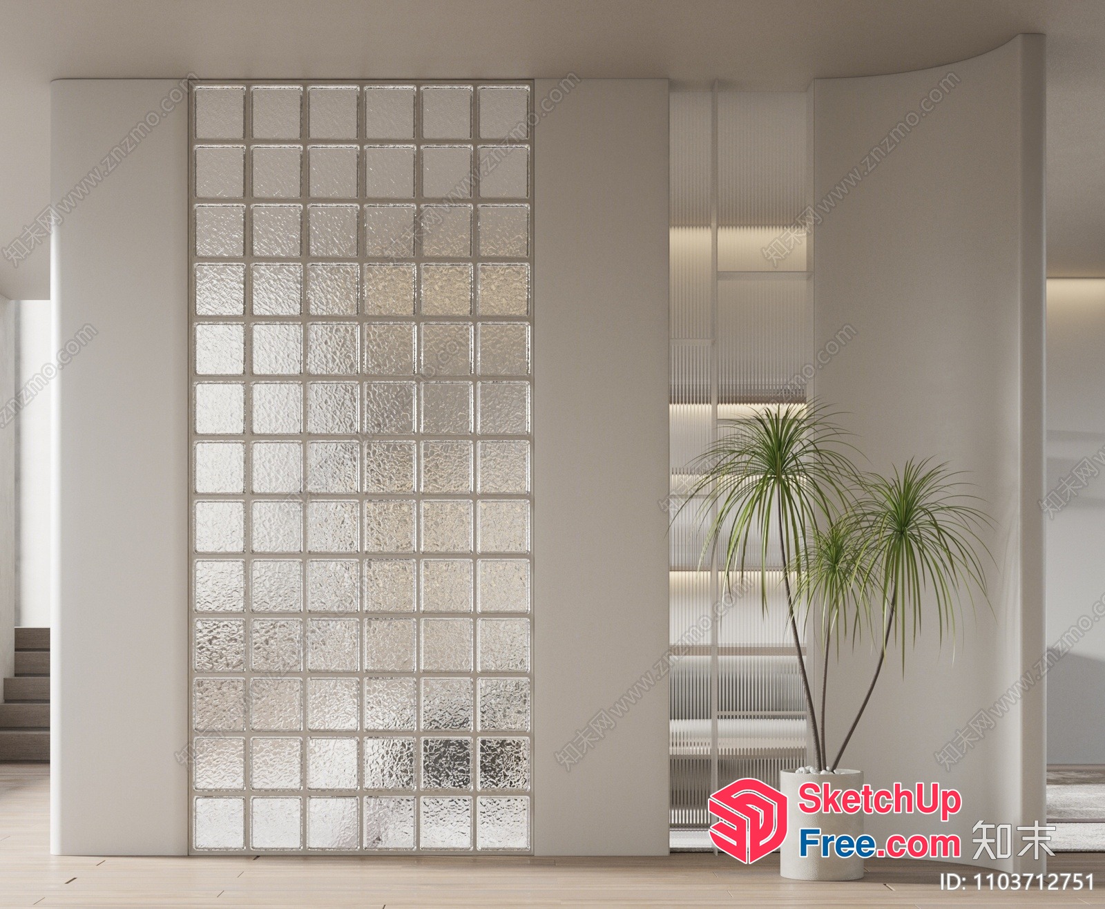 Modern Glass Brick Wall Interior 3D SketchUp File