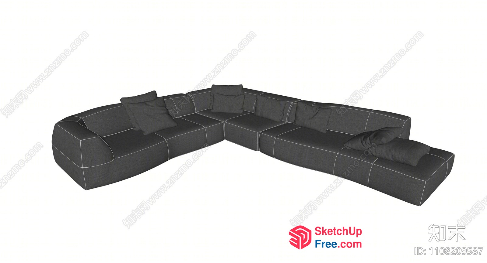 Grey L-Shaped Sofa With White Stitching 3D SketchUp File