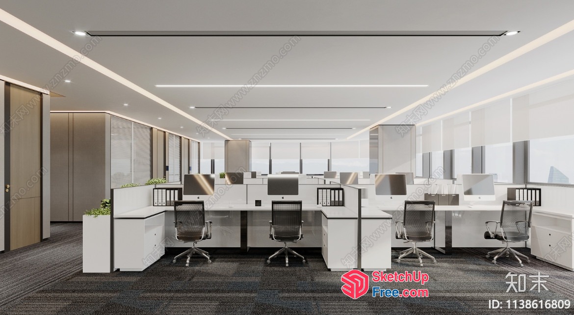 Modern Office Interior With White And Gray Color Scheme 3D SketchUp File