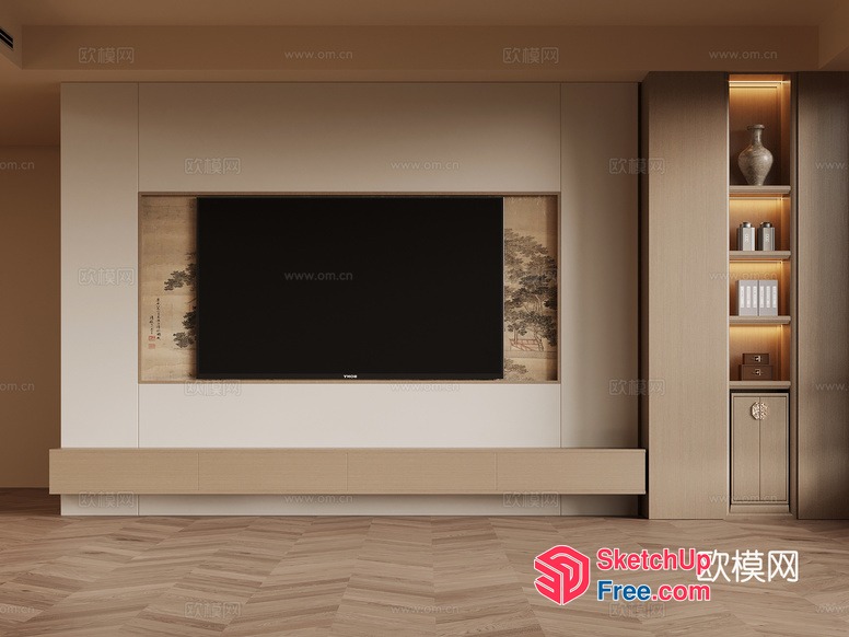 Minimalist Japanese Style Tv Wall 3D SketchUp File