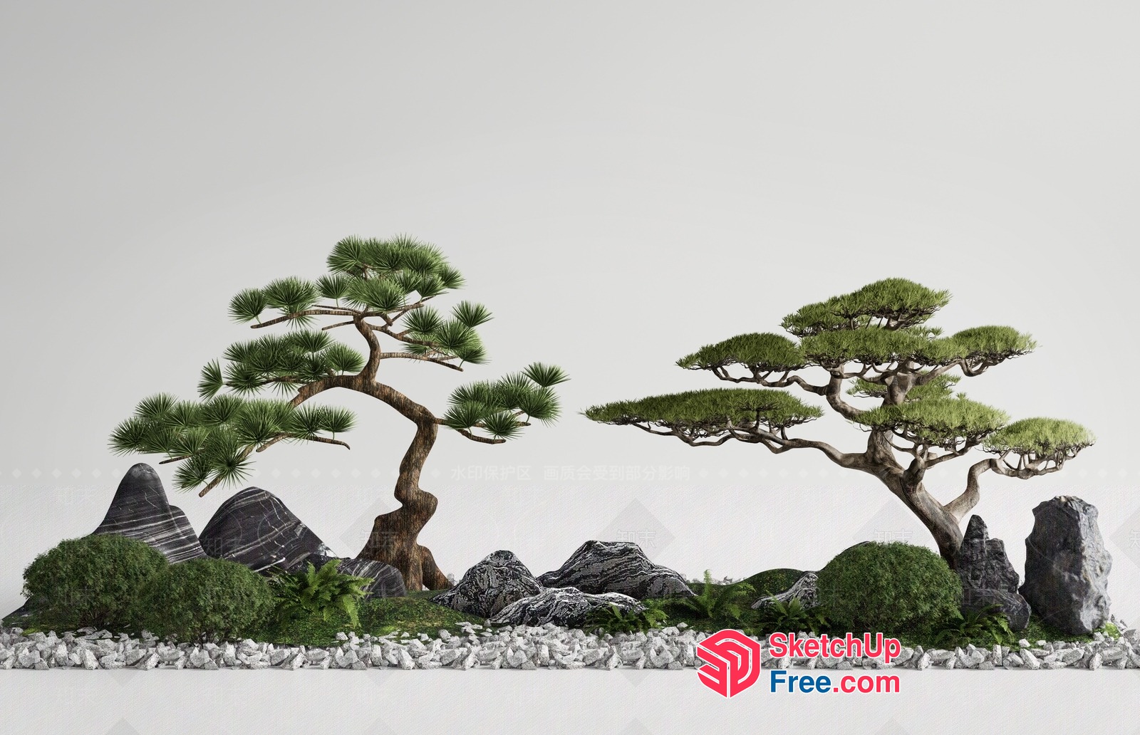Japanese-Inspired Garden With Elegant Trees 3D SketchUp File