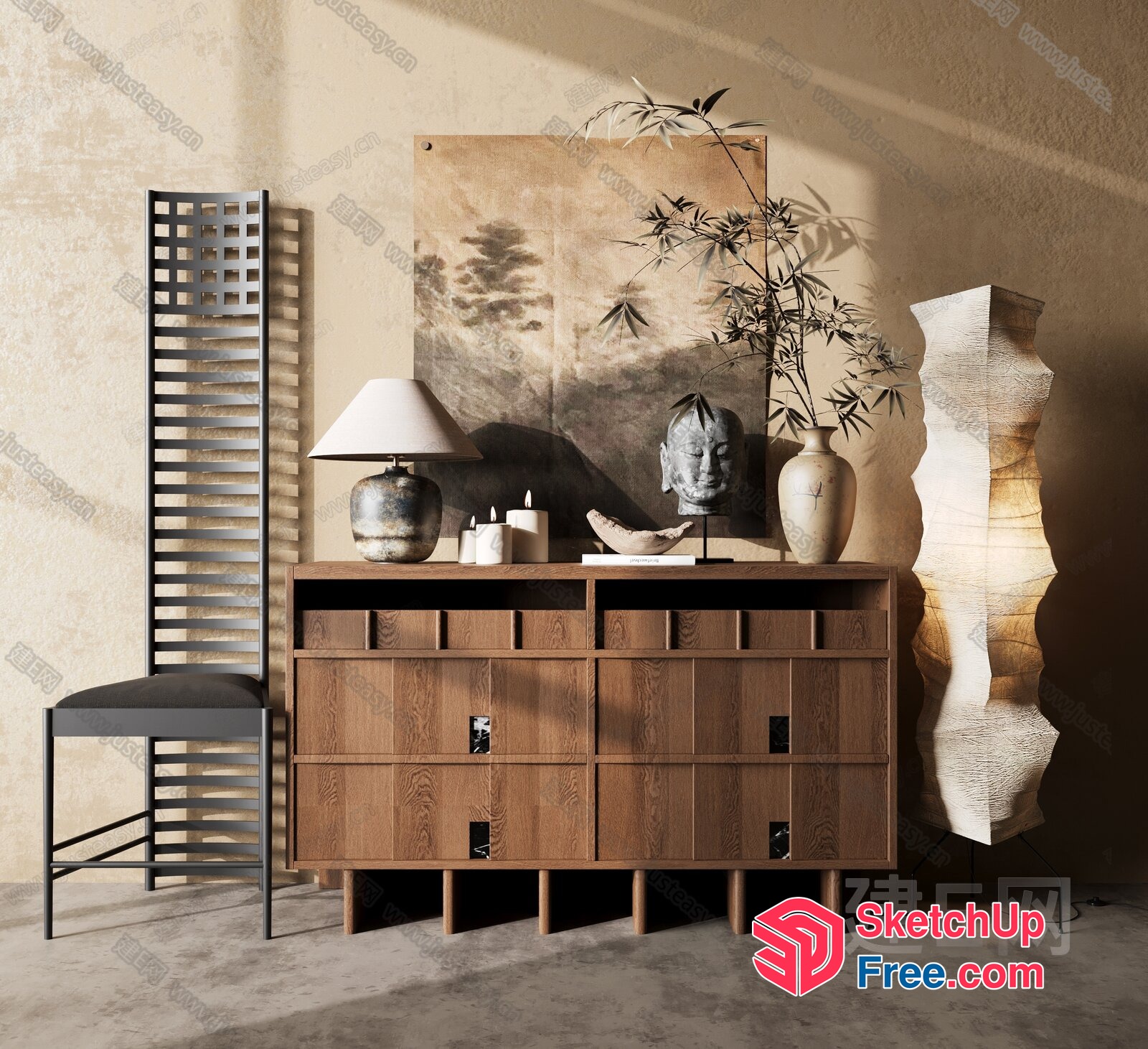 Asian-Inspired Minimalist Living Room 3D SketchUp File