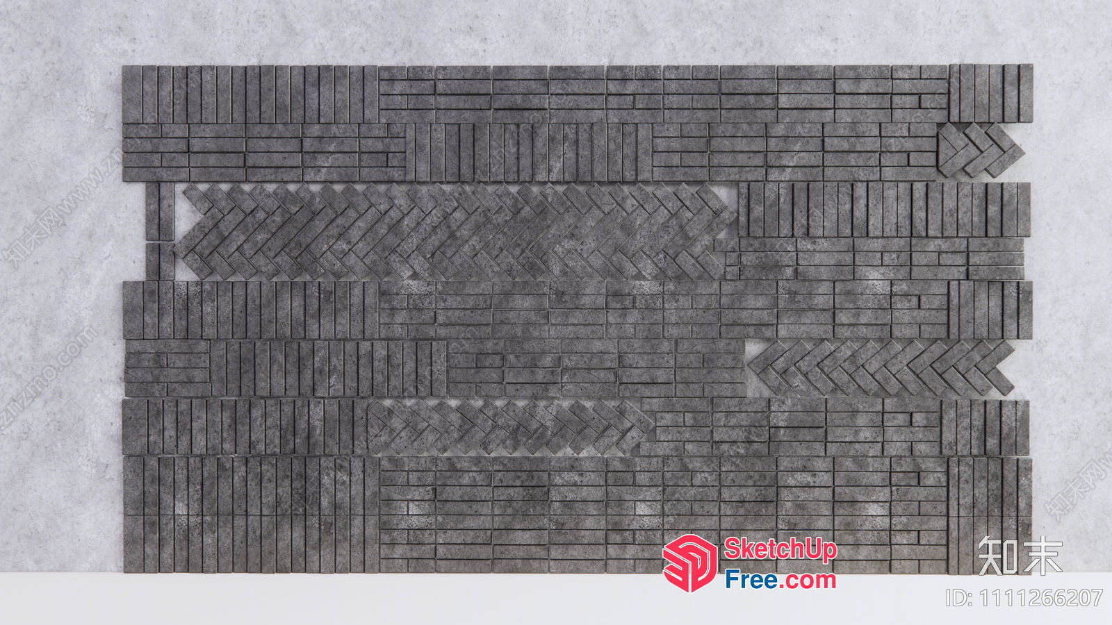 Patterned Grey Brick Wall Tiles 3D SketchUp File