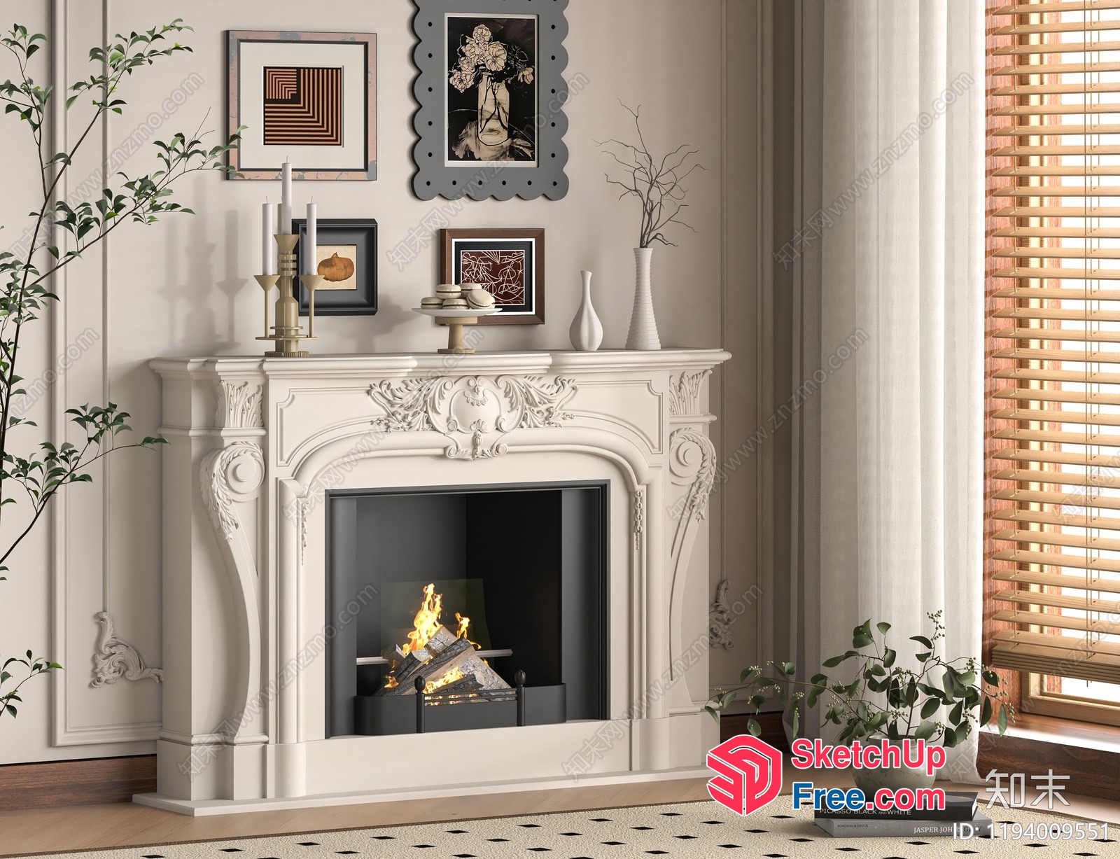Elegant Fireplace With Ornate Mantel And Classic Decor 3D SketchUp File
