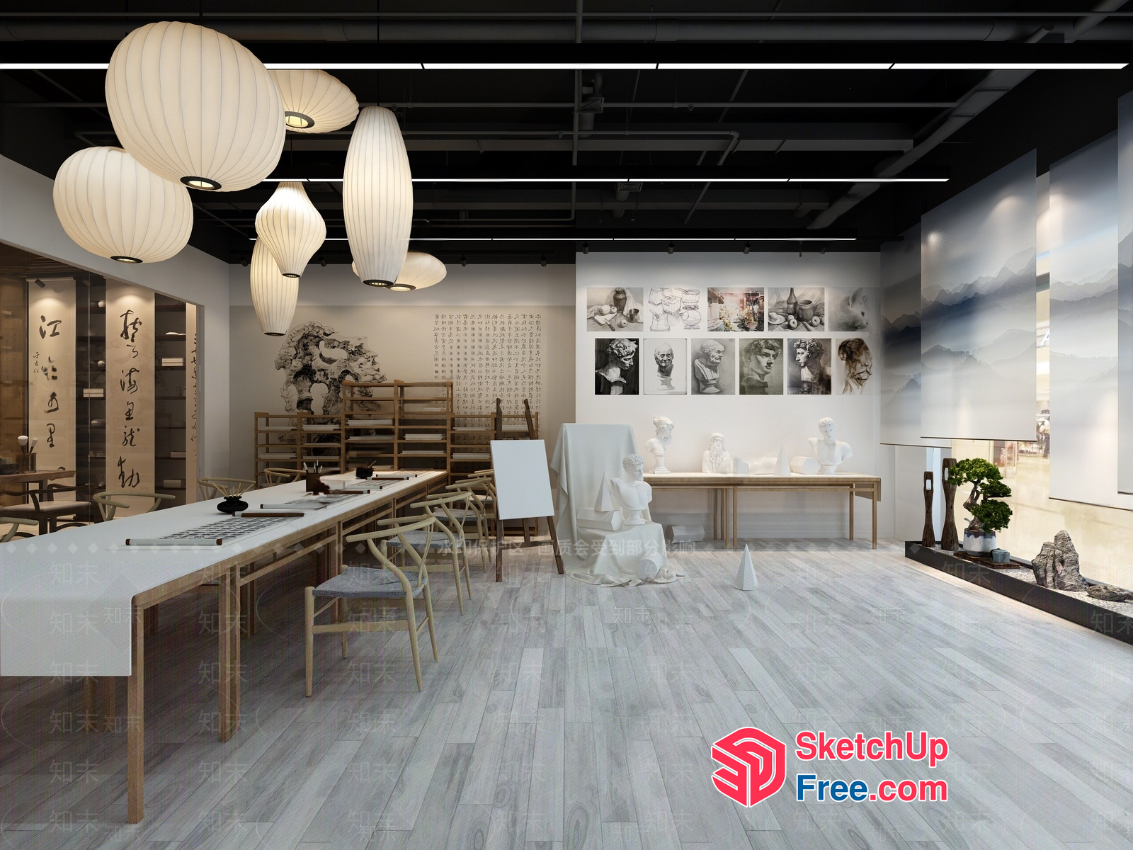Elegant White And Wood Art Studio 3D SketchUp File