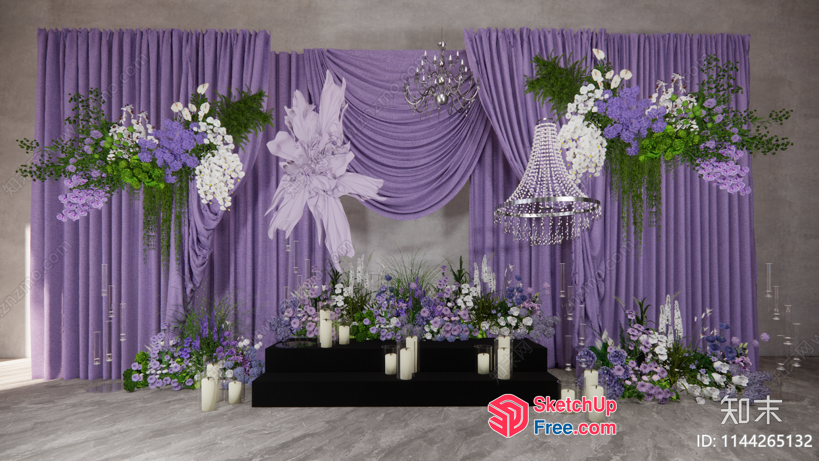 Lavender And White Flower Arrangement With Elegant Lighting 3D SketchUp File
