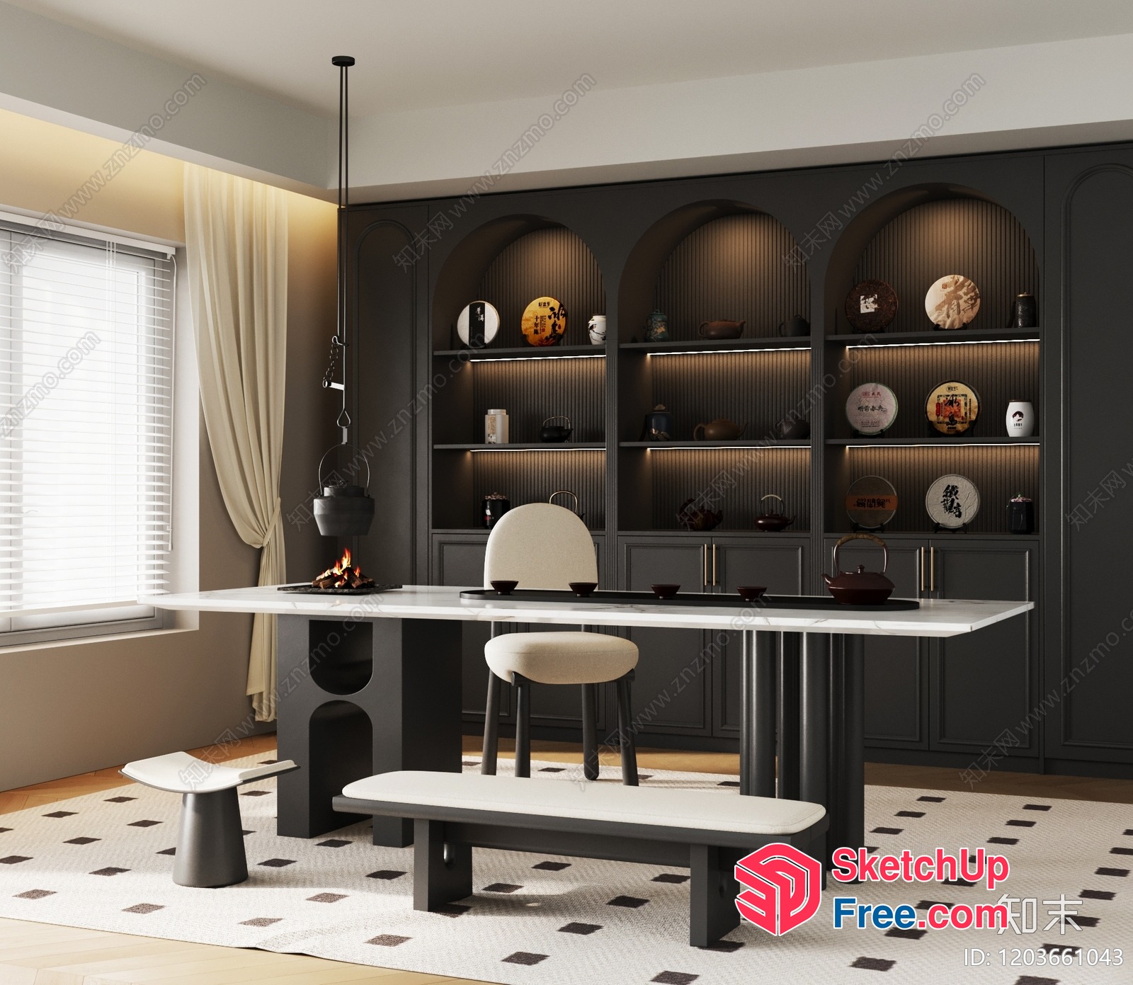 Modern Japanese-Inspired Living Room With Wabi-Sabi Style 3D SketchUp File